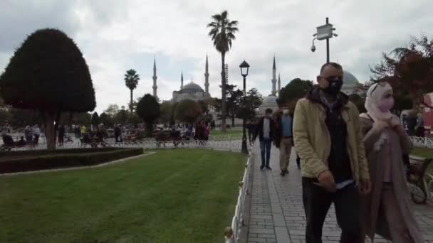 Błękitny Meczet Stambule Placu Sultanahmet Ludzie Odpoczywają Turcja Stambuł Wrzesień — Wideo stockowe