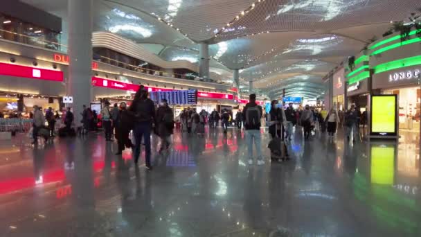 Neuer Flughafen Istanbul Innenraum Der Abflughalle Mit Passagieren Türkei Istanbul — Stockvideo