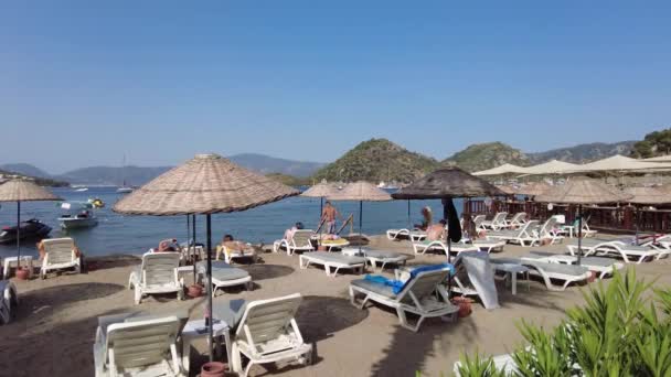 Icmelera Strand Nyaralás Turisták Város Marmaris Marmaris Törökország Augusztus 2021 — Stock videók