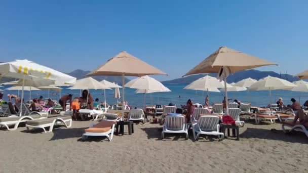 Strand Von Marmaris Mit Urlaubern Marmaris Türkei August 2021 — Stockvideo