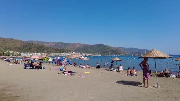 Praia Marmaris Com Férias Marmaris Turquia Agosto 2021 — Vídeo de Stock