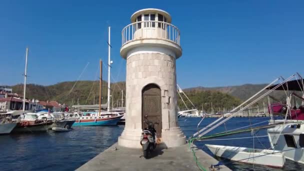 Piccolo Faro Nel Mar Mediterraneo Marmaris Turchia Agosto 2021 — Video Stock
