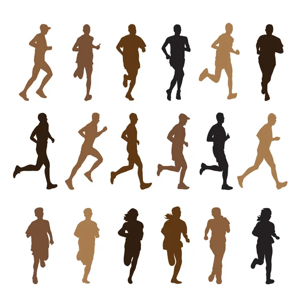 Running people silhouettes — Stock Vector