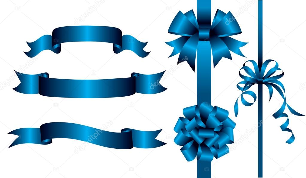 Set of blue banners and ribbons