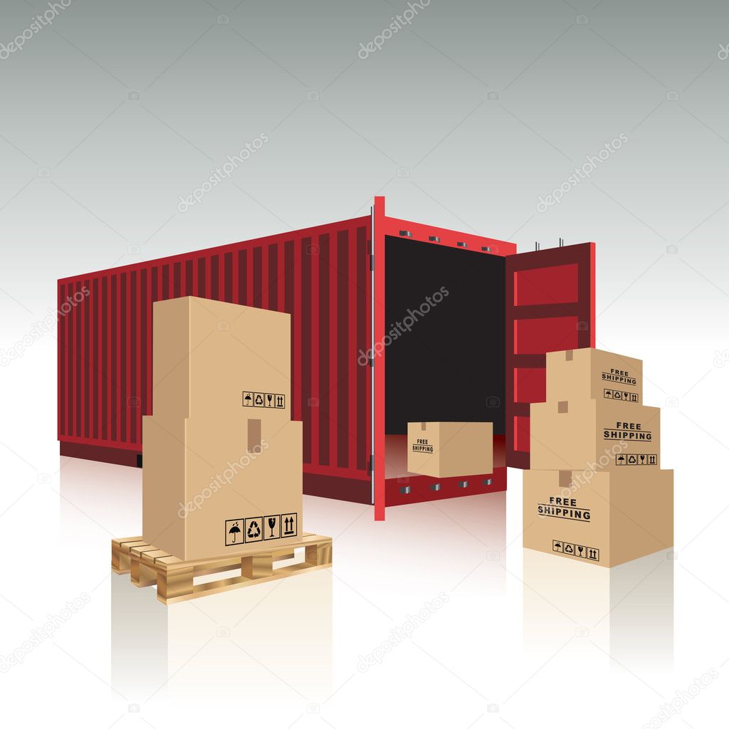 Container and cardboard boxes