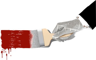 Gazete sütunları boya fırçası elini tutuyor.