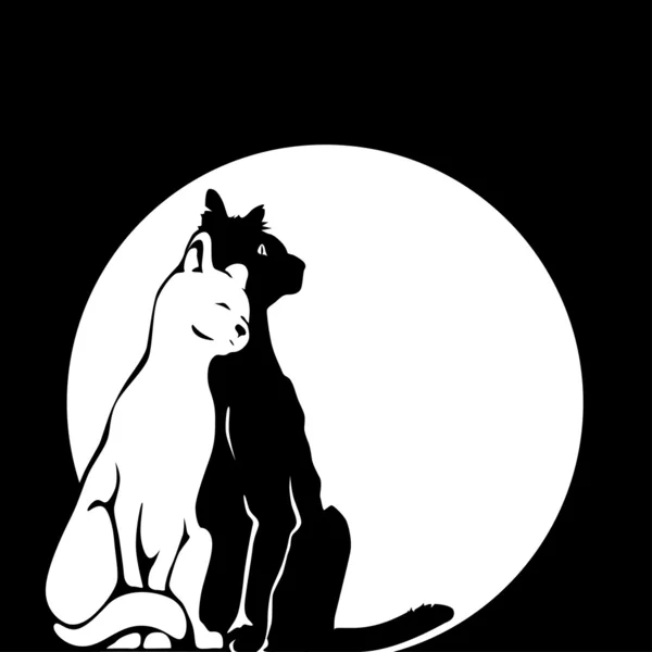 Siluetas de gato en la luna — Vector de stock