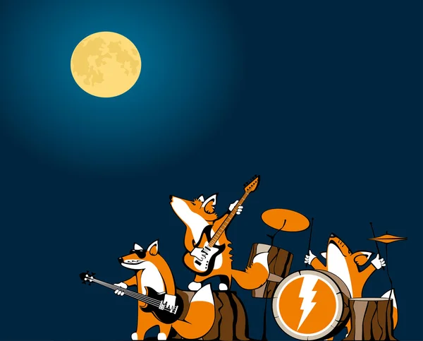 狐狸在夜音乐会 — 图库矢量图片