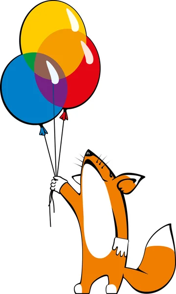 Pequeño zorro con tres globos de colores — Archivo Imágenes Vectoriales