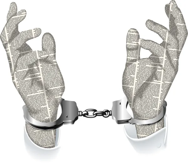 Handcuffed hands of newspaper columns — Stock Vector