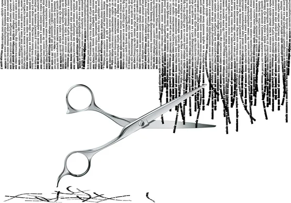 Forbici che tagliano linee stampate sagomate a capello . — Vettoriale Stock