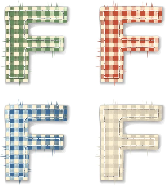 Checkered linen fabric letters F — Stock Vector