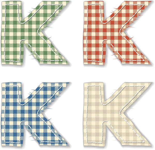 Checkered linen fabric letters K — Stock Vector
