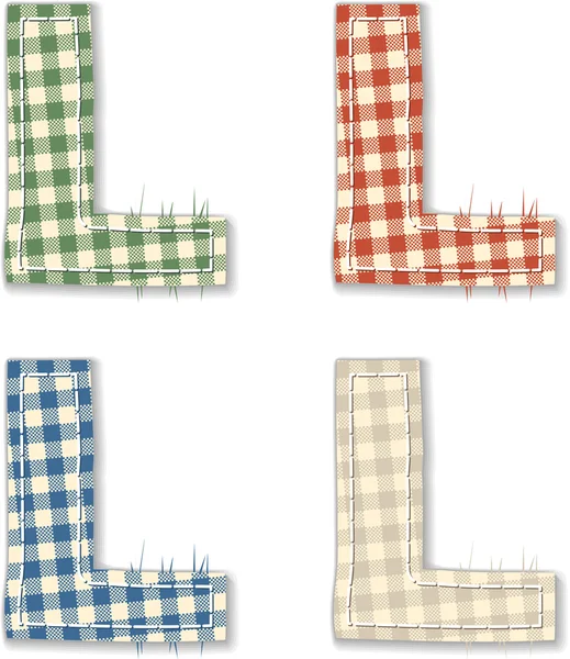Checkered linen fabric letters L — Stock Vector