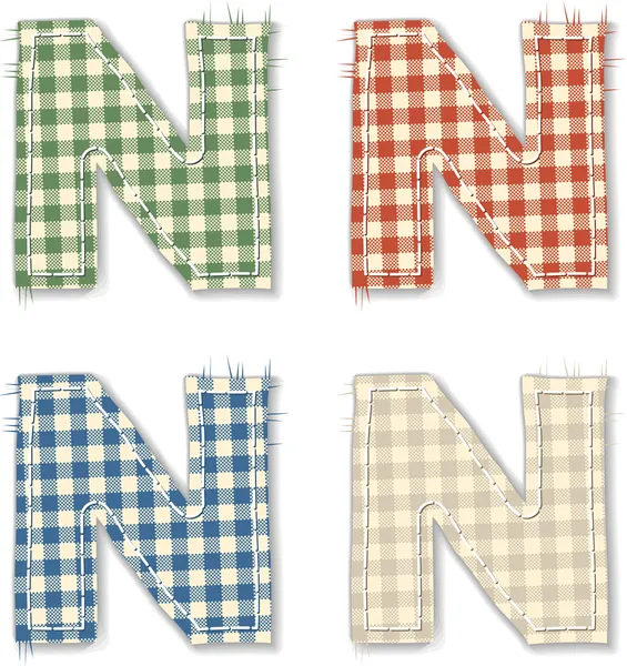 Checkered linen fabric letters N — Stock Vector