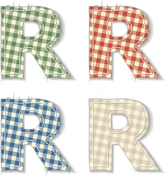 Checkered linen fabric letters R — Stock Vector