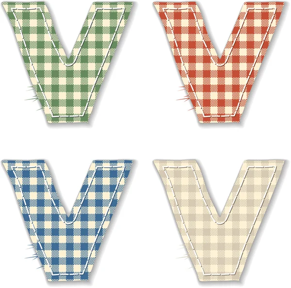 Checkered linen fabric letters V — Stock Vector