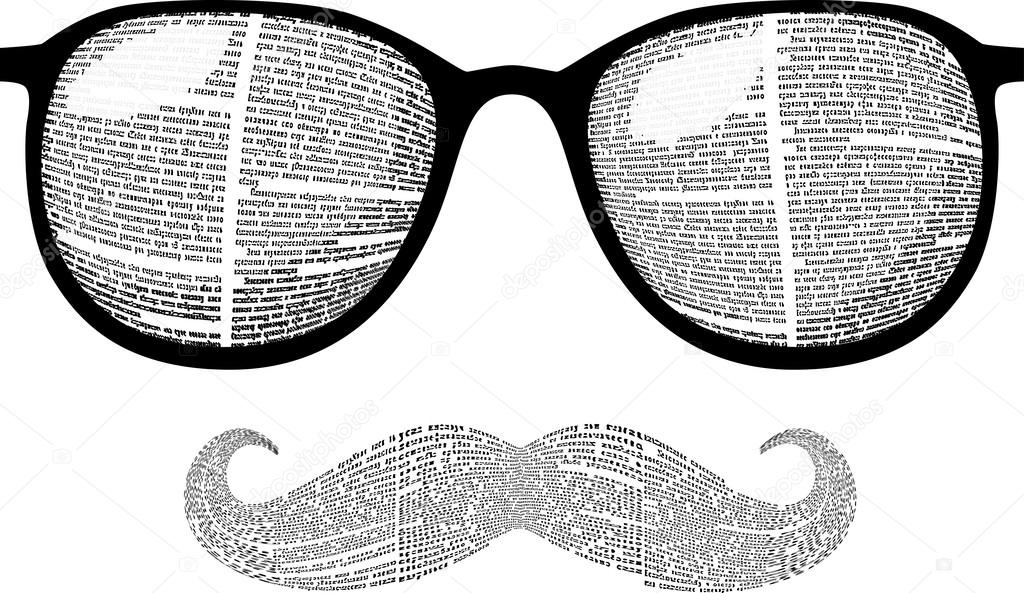 Sunglasses and mustaches silhouette with newspaper