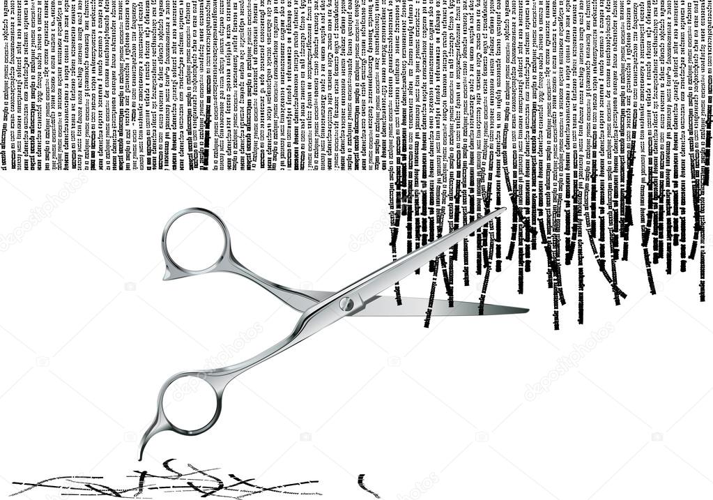 Scissors that cut printed lines shaped in hair.