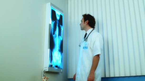 Medico che studia un paziente X Ray — Video Stock