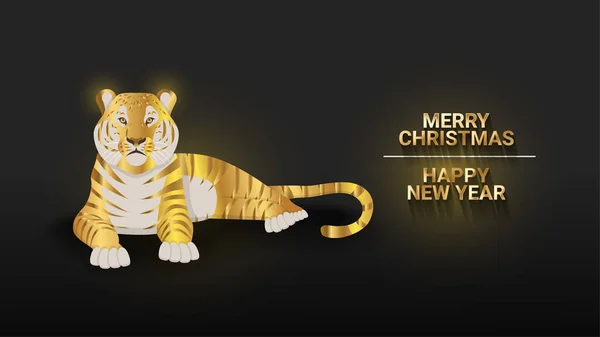 Çin Yeni Yılı 'nın altın kaplan sembolü. Karanlık arka plan. Gerçekçi vektör 3d