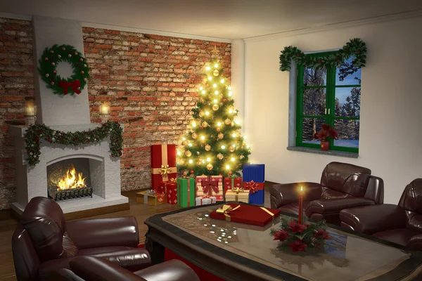 Interiér obývacího pokoje v christmas - zastřelil 01 — Stock fotografie