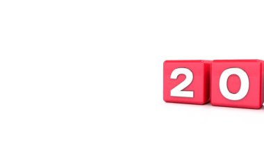 2021 - 22 üzeri beyaz arkaplan ile kırmızı küplerin video animasyonu 2022 yılını temsil etmektedir.