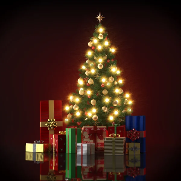 Ilustrace vánoční stromeček s dárky — Stock fotografie