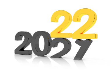 2020 ve 21 numaralarının siyah ve altın renginde üç boyutlu canlandırması beyaz yansıtma arkaplanı üzerinde. 21 numara 20 numaranın üzerine düşer ve onu yerle bir eder..