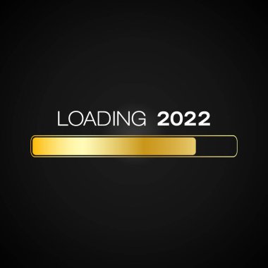 Koyu arkaplan üzerinde 2022 sayılı mesajın bulunduğu altın dolu bir barın tasviri - yeni yıl konsepti - 2022 yılını temsil ediyor..