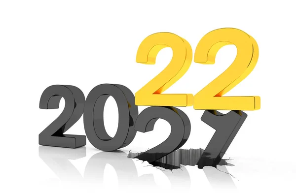 3D渲染的数字2020年和21在白色背景的黑色和金色 21号球落在20号球上 并在地面上突破 — 图库照片