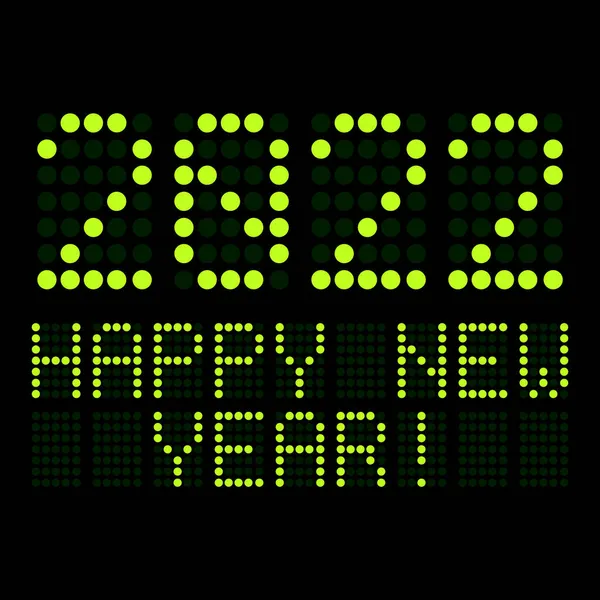 デジタルディスプレイのイラストは 2022年の新年の日付と 黒を背景に緑で幸せな新年のメッセージを示しています — ストック写真