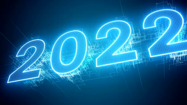 Video Animation Abstract Neon Light Blue Numbers 2022 Represents New — Stock Video