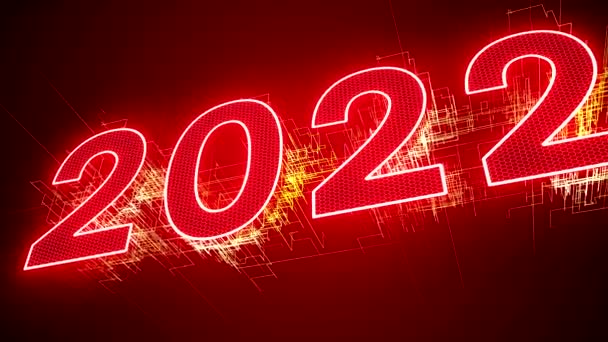 Video Animation Abstract Neon Light Red Numbers 2022 Represents New — Stock Video