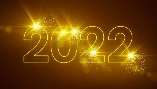 2022年の数字で黄色の抽象的なネオンのイラスト 新年を表す 休日の概念 — ストック写真