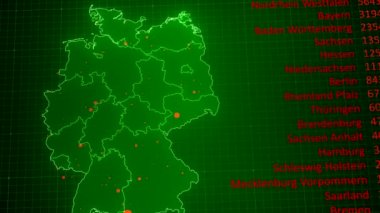 16 federal eyalet ve Corona 'nın (COVID-19) bulunduğu bir Almanya haritasının video animasyonu