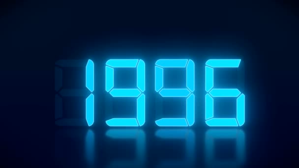Videoanimaatio Sinisestä Led Näytöstä Yhtäjaksoisesti Vuosina 1990 2022 Heijastavalla Lattialla — kuvapankkivideo