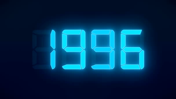 暗い背景の上に1990年から2022年までの連続年間で青色でLedディスプレイのビデオアニメーション 新しい年を表します2022 休日の概念 — ストック動画