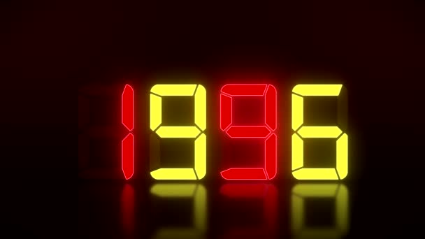 反射床に1990年から2022年までの連続年間で赤と黄色のLedディスプレイのビデオアニメーション 新しい年を表します2022 休日の概念 — ストック動画