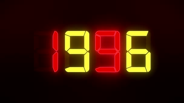 暗い背景の上に1990年から2022年までの連続年間で赤と黄色のLedディスプレイのビデオアニメーション 新しい年を表します2022 休日の概念 — ストック動画