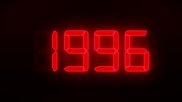 暗い背景の上に1990年から2022年までの連続年間で赤で表示されるLedディスプレイのビデオアニメーション 新しい年を表します2022 休日の概念 — ストック動画