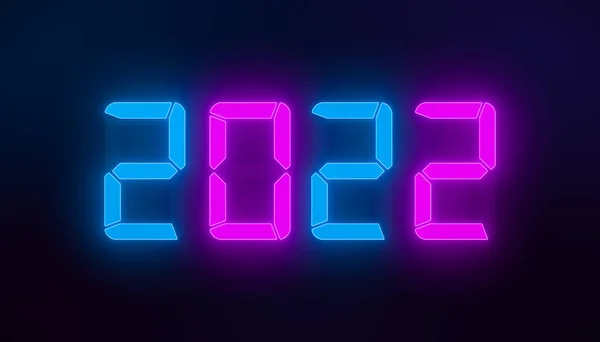 暗い背景の上に新しい年2022と青とマゼンタでLedディスプレイのイラスト 新しい年を表します2022 休日の概念 — ストック写真