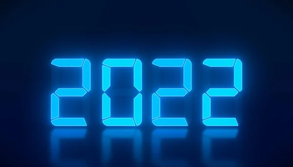 Illustration Led Display Blue New Year 2022 Reflective Floor Represents — Stock Photo, Image