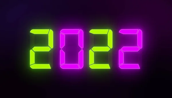 暗い背景の上に緑とマゼンタでのLedディスプレイのイラスト2022 新しい年を表します2022 休日の概念 — ストック写真