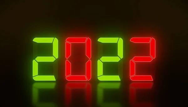 2022 Yılının Kırmızı Yeşil Renkte Yansıtılması 2022 Yılının Yeni Yıl — Stok fotoğraf