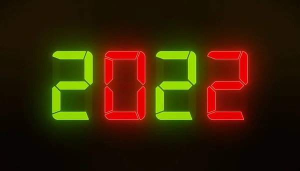 2022 Yılının Koyu Arka Planında Kırmızı Yeşil Renkli Led Gösterimi — Stok fotoğraf