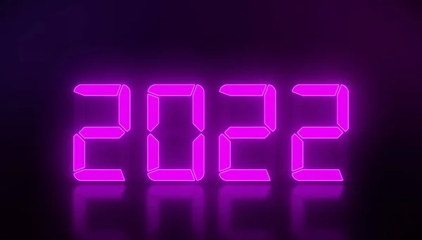 Yansıtıcı Bir Zeminde 2022 Yılının Macenta Renginde Bir Led Gösterimi — Stok fotoğraf