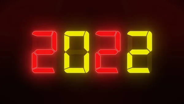 빨간색 노란색으로 표시된 Led 디스플레이의예 어두운 2022 신년을 표시하는 2022 — 스톡 사진