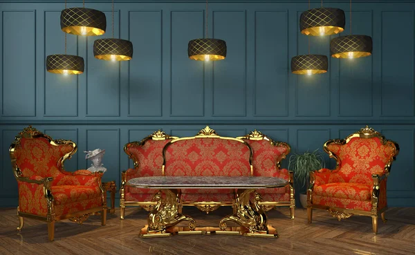 Rendering Des Viktorianischen Wohnzimmers Mit Sofa Sesseln Beistelltisch Und Einer — Stockfoto