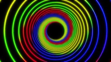 Gökkuşağı renginde parlayan neon dairelerin video animasyonu - soyut arkaplan